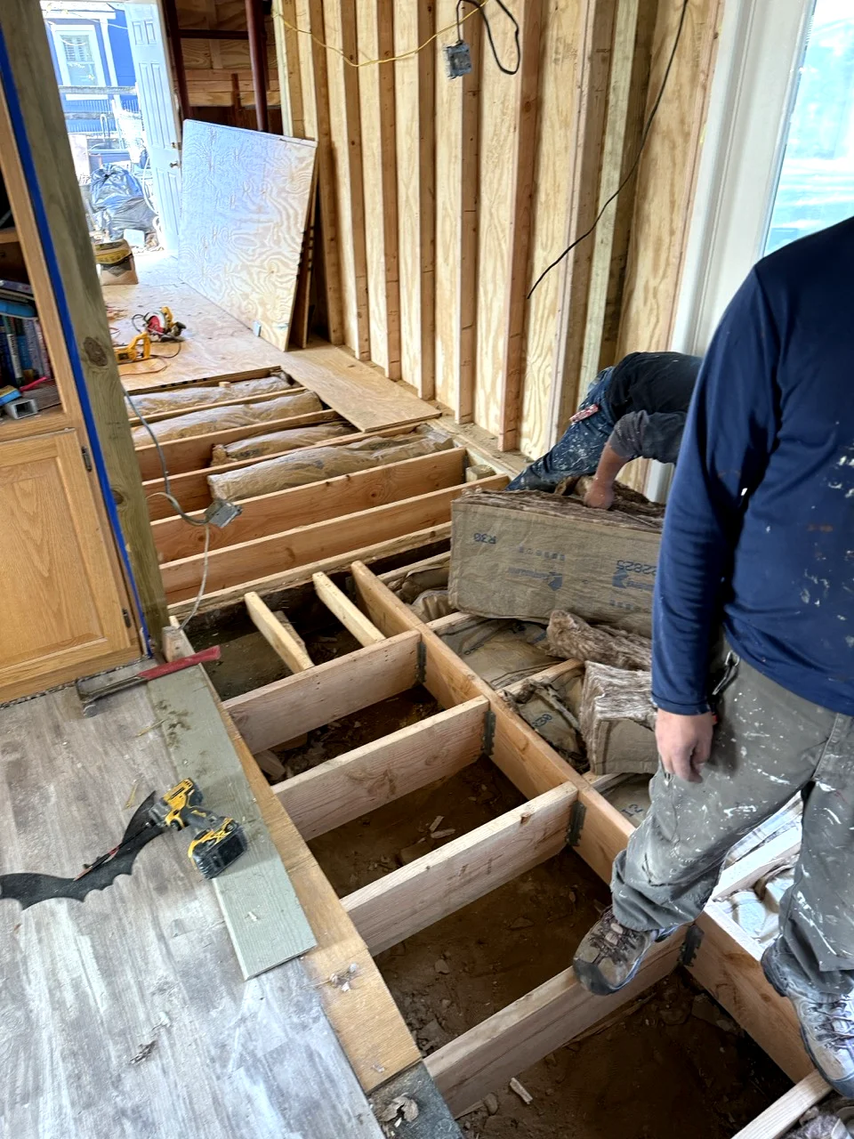 New wood framing to prepare for flooring